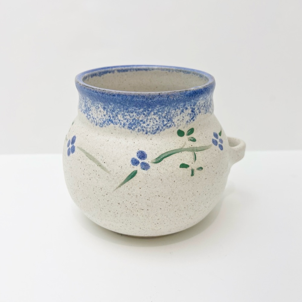 Ebbeson Pottery Studio Art Cottagecore Handmade Fire Clay Blue Floral Vase/Pot